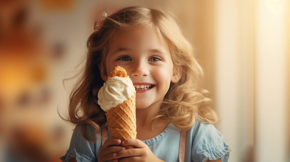 a small cute girl enjoying icecream